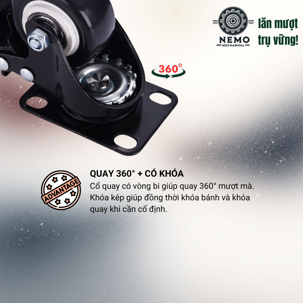 Bánh Xe Đẩy Hàng Đen Trắng – Chịu Tải Tốt, Khung Thép Sơn Tĩnh Điện